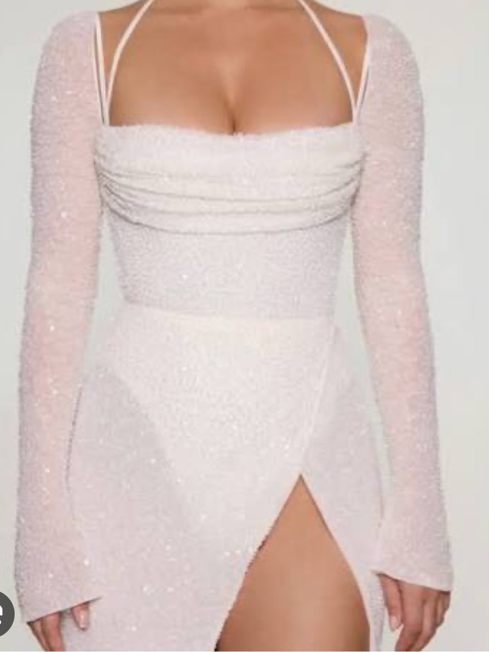 Oh Polly White Embellished Long Sleeve Midi Dress with High Thigh Slit - Picture 2 of 5